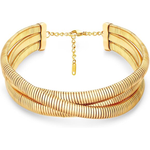 Jewelry - Women 3 Layer/14k Gold Snake Chain Statement Necklace Triple Layered